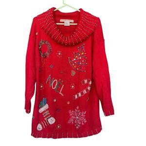 Victoria Jones Sweater Womens Large Christmas Embellished NOEL Beaded Festive